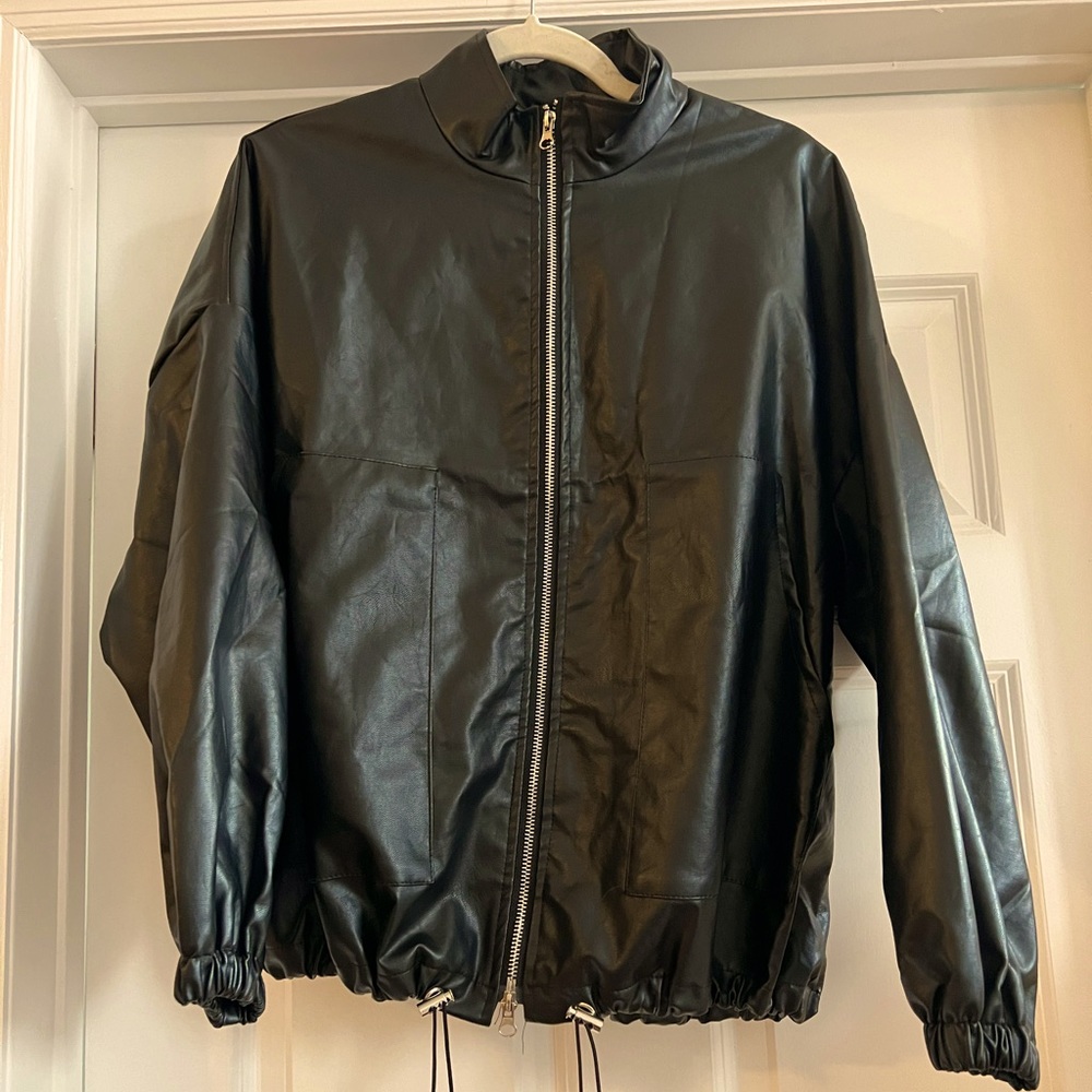 Faux leather bomber jacket